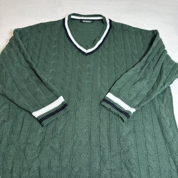 Bloomchic Lurex Cable Knit V Neck Pullover Dark Green Sweater Size 14/16 - Picture 2 of 7